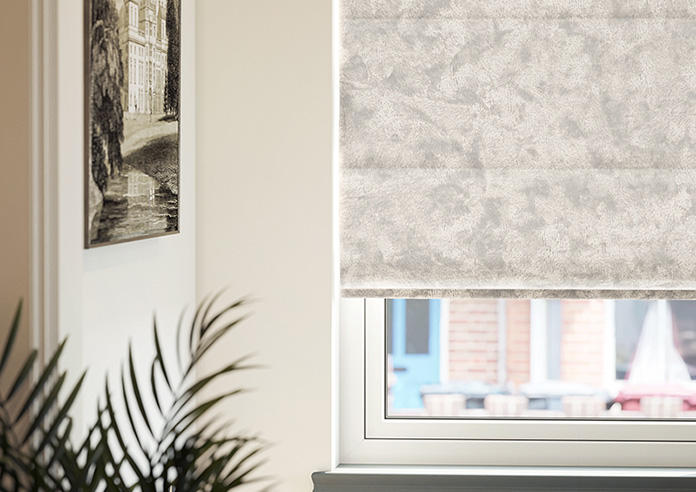 Cyrus Crushed Velvet, Bright Silver - Motorised Roman Blind - Image 5